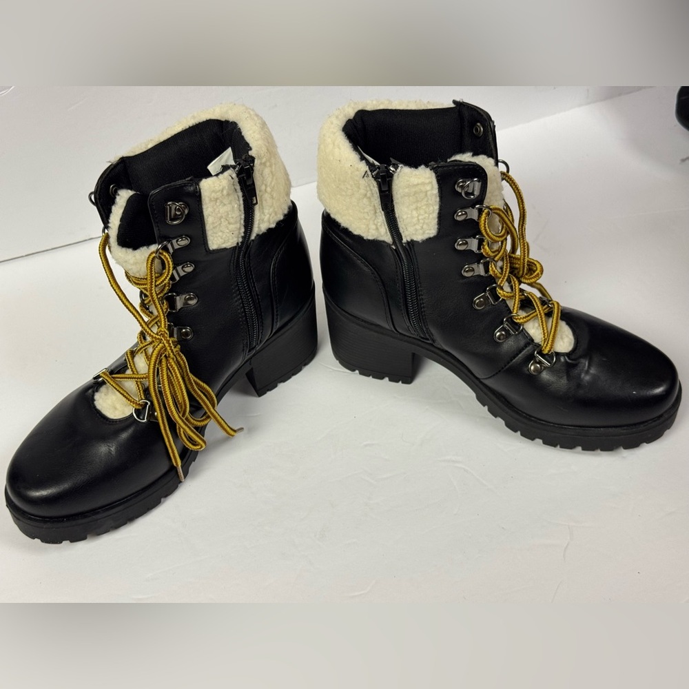 Catherine Malandrino Black and Cream Lace Up and Zip up Boots